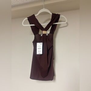 Zara Brown Tank Top with Gold Accent